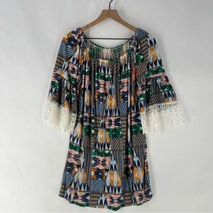 West Loop‎ Multicolor Abstract Print Stretch Jersey Off The Shoulders Dress XL
